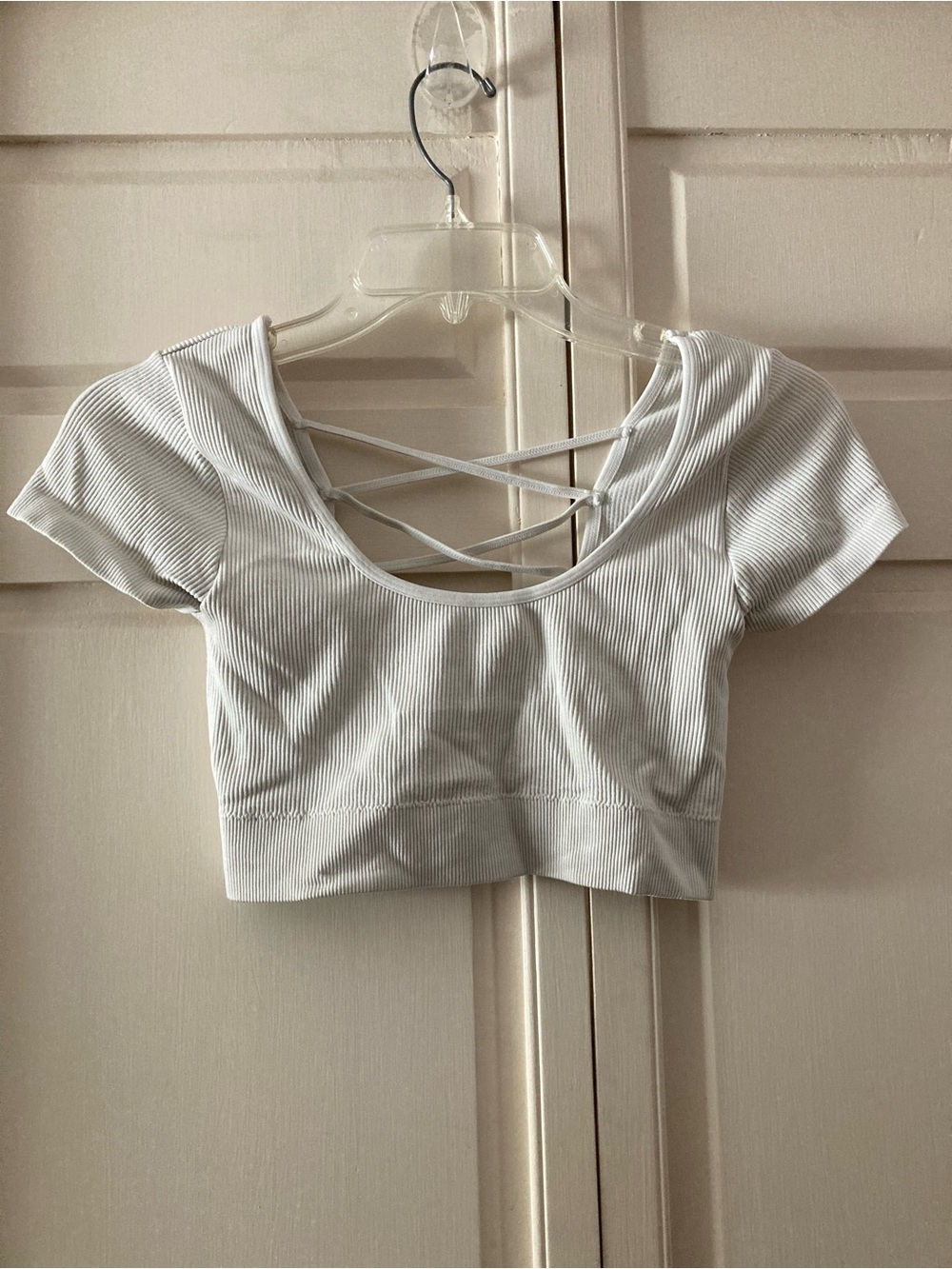 aerie White Ribbed Crisscross Back Crop Top